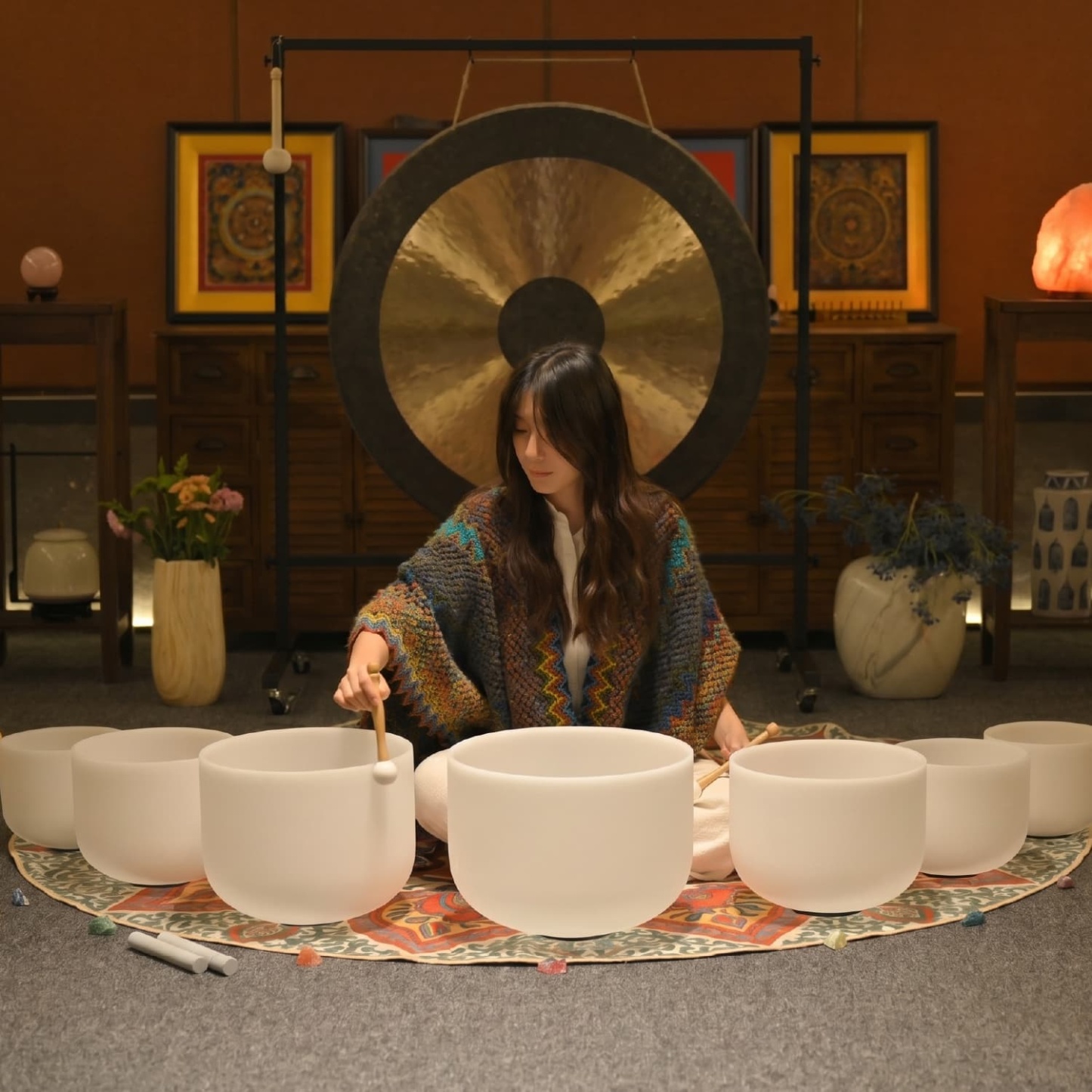 CVNC 7 PCS 9-16 Inch Frosted Crystal Singing Bowl Set With Carrier Bag For Sound Healing