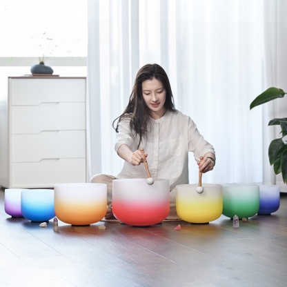 CVNC 7 PCS 8-14 Inch Aria Gradient Design Crystal Singing Bowl Set With Carrier Bag For Sound Healing