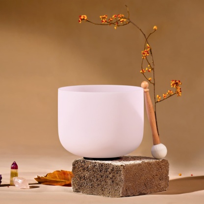 CVNC Note D Color Of Pink Rose Quartz Gemstone Fusion Crystal Singing Bowl For Chakra Healing Meditation