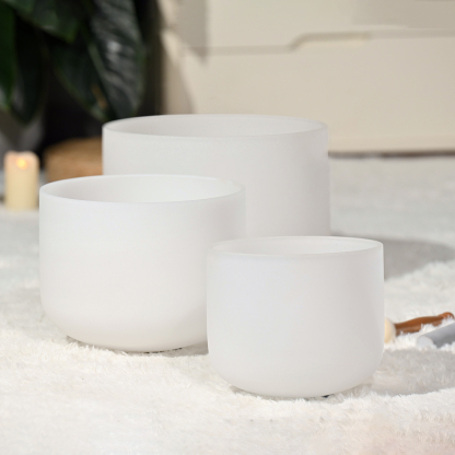 CVNC 7"G 9"E 11"C Frosted Quartz Crystal Singing Bowl Set With Carrier Bag For Sound Healing