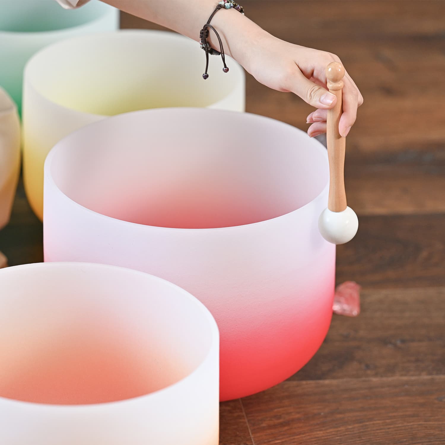 CVNC 7 PCS 8-14 Inch Aria Gradient Design Crystal Singing Bowl Set With Carrier Bag For Sound Healing