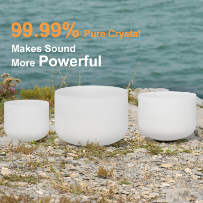 CVNC 7"G 9"E 11"C Frosted Quartz Crystal Singing Bowl Set With Carrier Bag For Sound Healing
