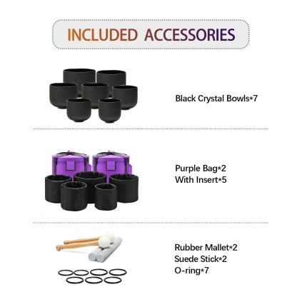 CVNC 7 PCS 8-14 Inch Black Colored Frosted Crystal Singing Bowl Set With Carrier Bag For Sound Healing
