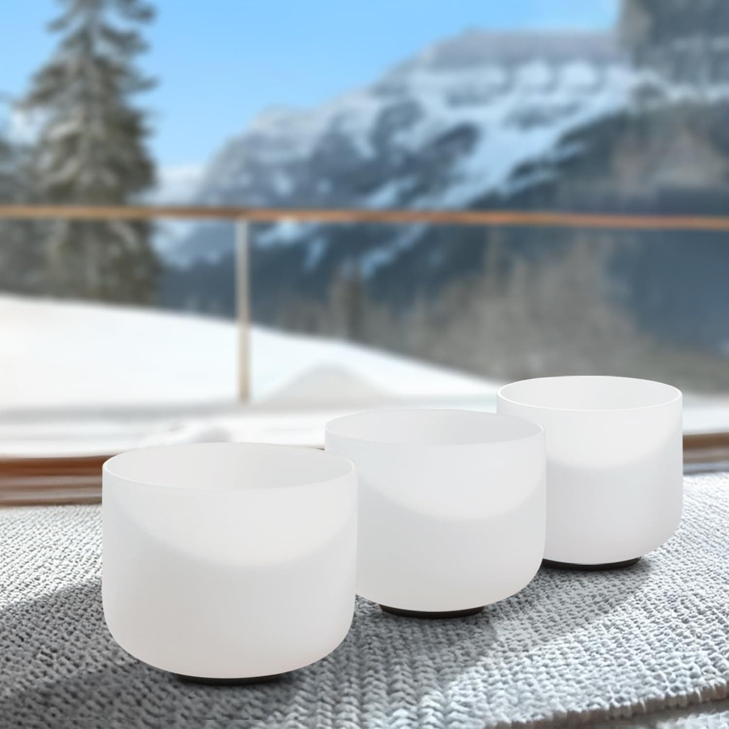 CVNC 7"C 8"F 9"G  Frosted Quartz Crystal Singing Bowl Set With Carrier Bag For Sound Healing