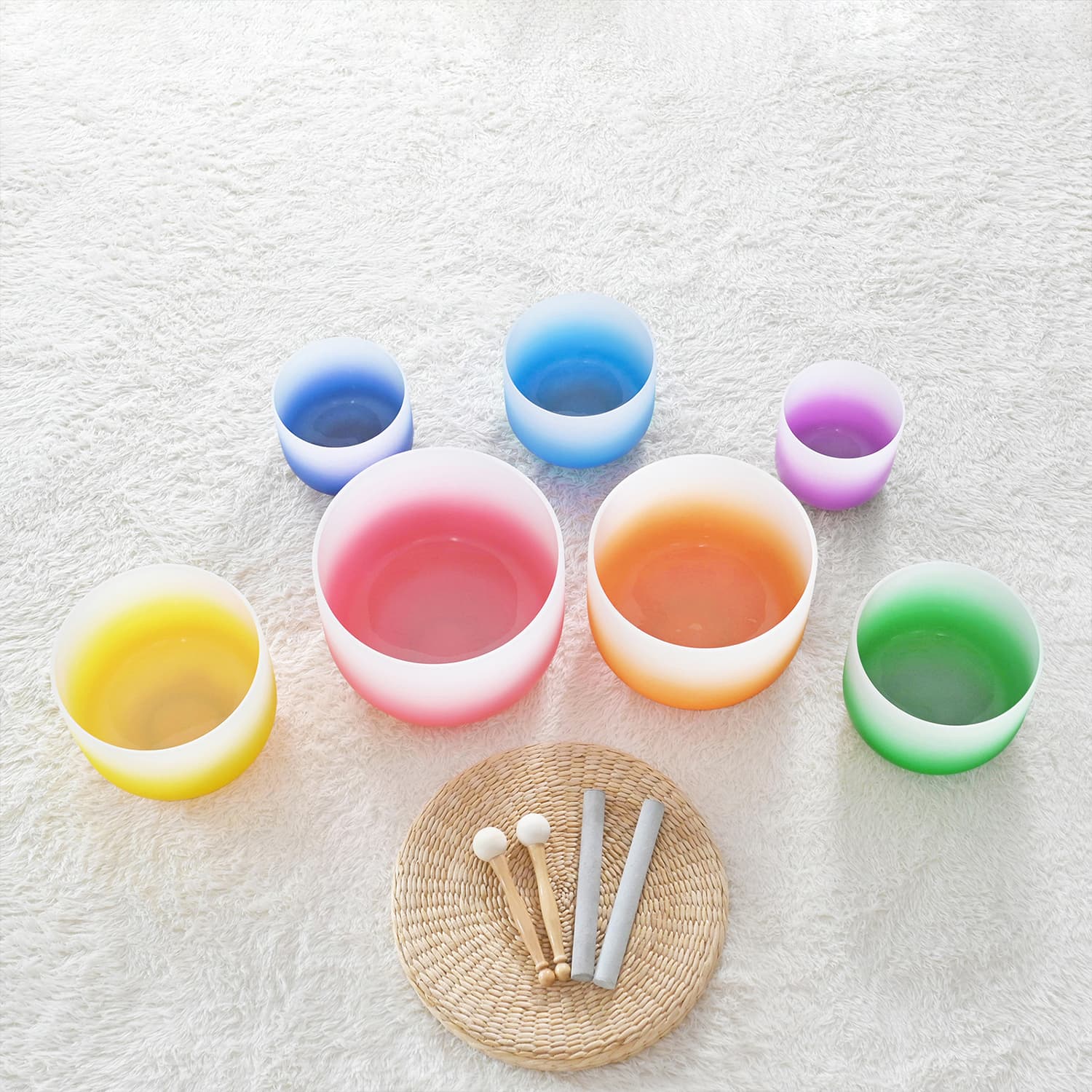 CVNC 7 PCS 6-12 Inch Aria Gradient Design Crystal Singing Bowl Set With Carrier Bag For Sound Healing