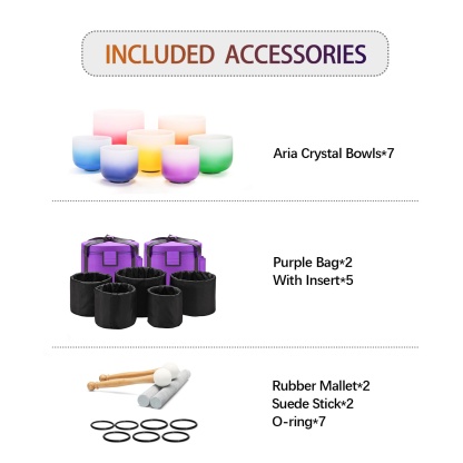 CVNC 7 PCS 8-14 Inch Aria Gradient Design Crystal Singing Bowl Set With Carrier Bag For Sound Healing
