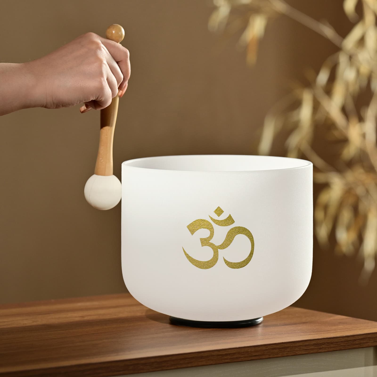CVNC Prefect Pitch 432Hz Chakra OM Symbol Frosted Quartz Crystal Singing Bowl For Meditation Healing