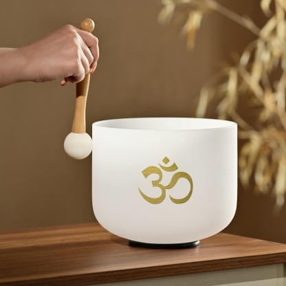 CVNC Prefect Pitch 432Hz Chakra OM Symbol Frosted Quartz Crystal Singing Bowl For Meditation Healing