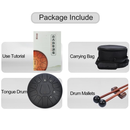 CVNC Steel Tongue Drum 10 Inches 11 Notes, Hand Drum with Bag, Music Book, Drumsticks, Mallet Holder and Finger Paddles, Continuous Echo for Meditation or Yoga (Black)