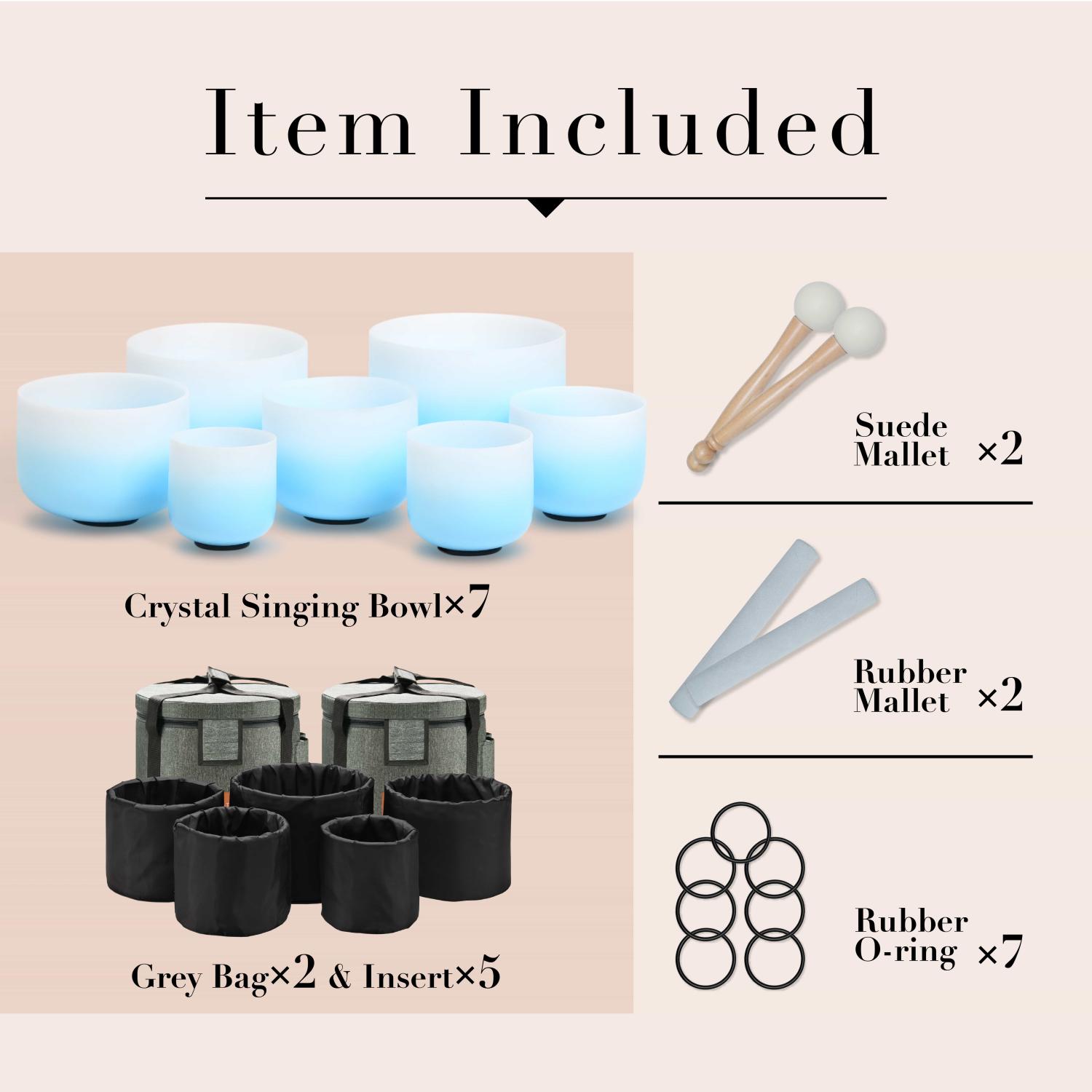 CVNC 6-12 7PCS Blue Aria Gradient Design Crystal Singing Bowl Set With Grey Carrier Bag For Chakra Healing Meditation
