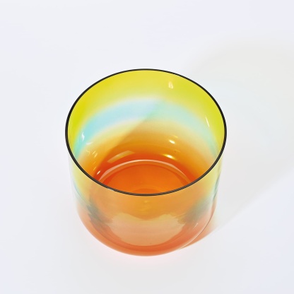 CVNC Alchemy Clear Rainbow Yellow Solar Plexus Chakra Crystal Singing Bowl with Carrier Bag For Meditation Healing
