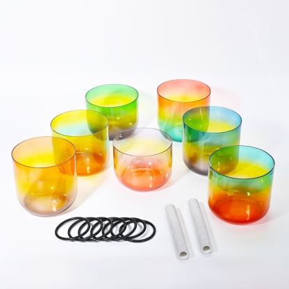 CVNC 7 PCS Alchemy Clear Rainbow Crystal Singing Bowl Set With 7 Carrier Bags For Sound Bath Meditation