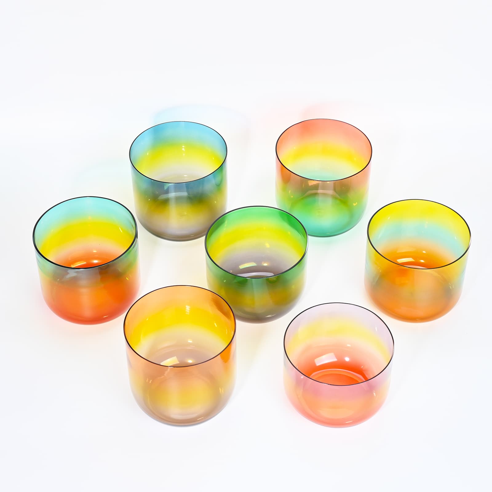 CVNC 7 PCS Alchemy Clear Rainbow Crystal Singing Bowl Set With 7 Carrier Bags For Sound Bath Meditation