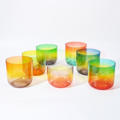 CVNC 7 PCS Alchemy Clear Rainbow Crystal Singing Bowl Set With 7 Carrier Bags For Sound Bath Meditation