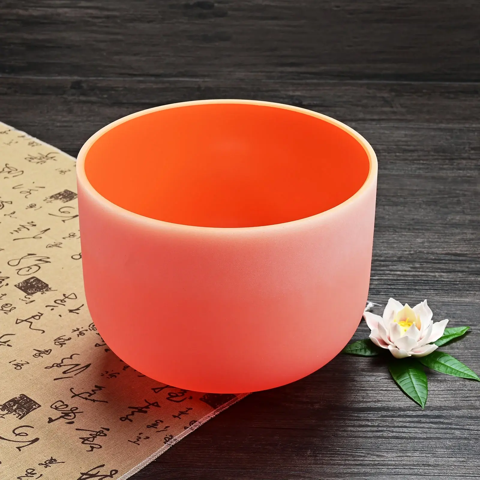 CVNC D Note Sacral Chakra Orange Color Frosted Crystal Singing Bowl  For Chakra Healing Meditation
