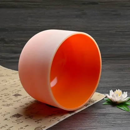 CVNC D Note Sacral Chakra Orange Color Frosted Crystal Singing Bowl  For Chakra Healing Meditation