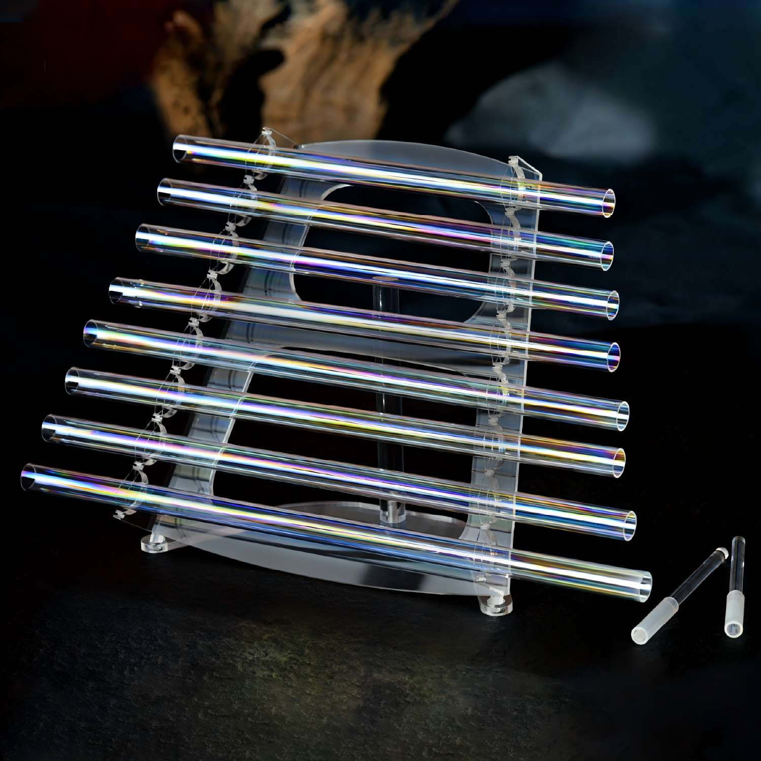 CVNC Clear Cosmic Light Crystal Singing Harp With 8 Notes & Alumina Alloy Box For Meditation Healing