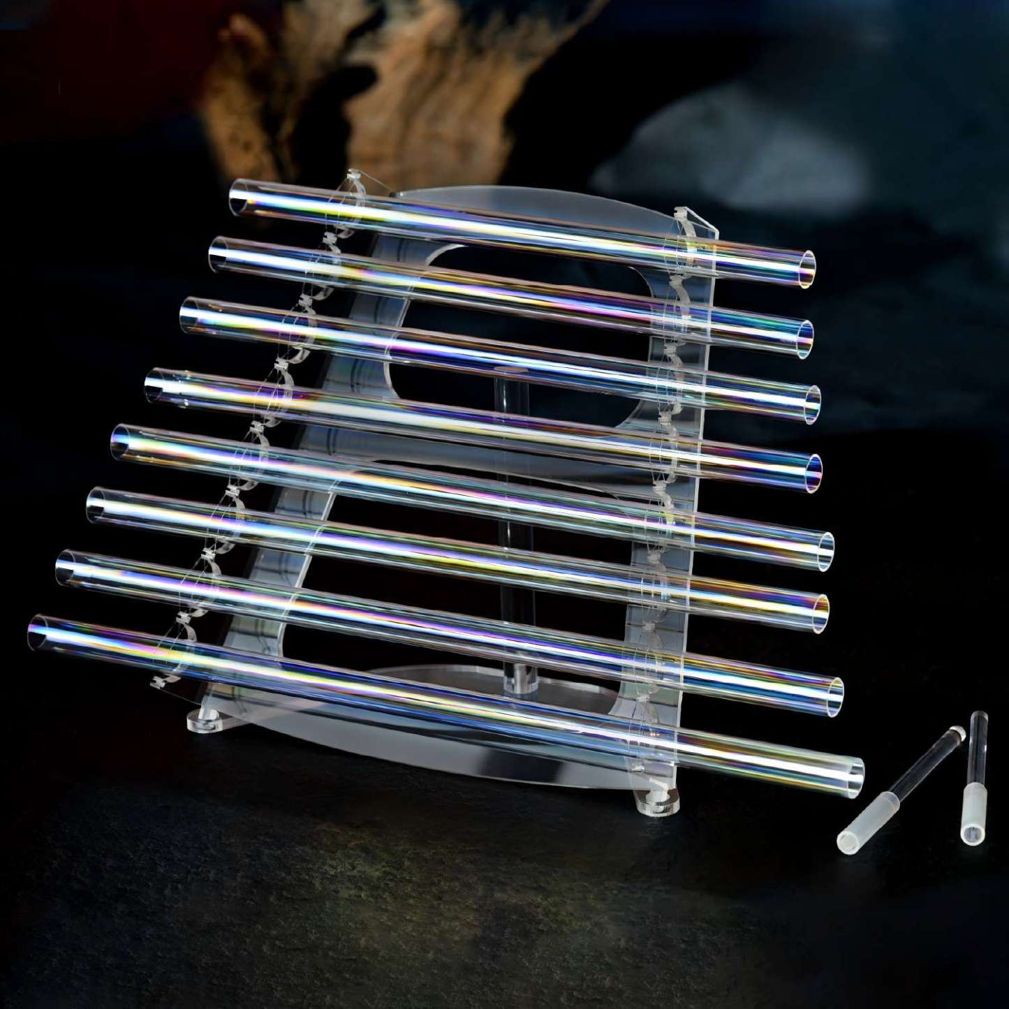 CVNC Clear Cosmic Light Crystal Singing Harp With 8 Notes & Alumina Alloy Box For Meditation Healing