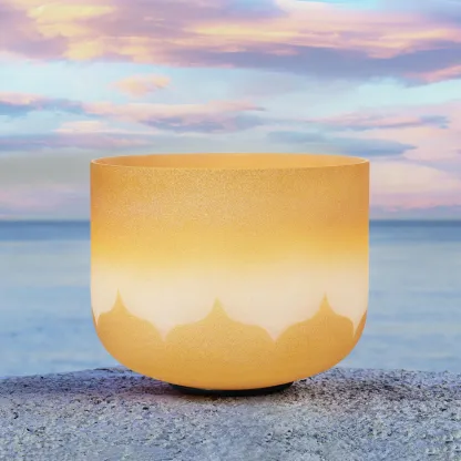 CVNC E Note Solar Plexus Chakra Golden Lotus Design Crystal Singing Bowl For Chakra Healing Meditation