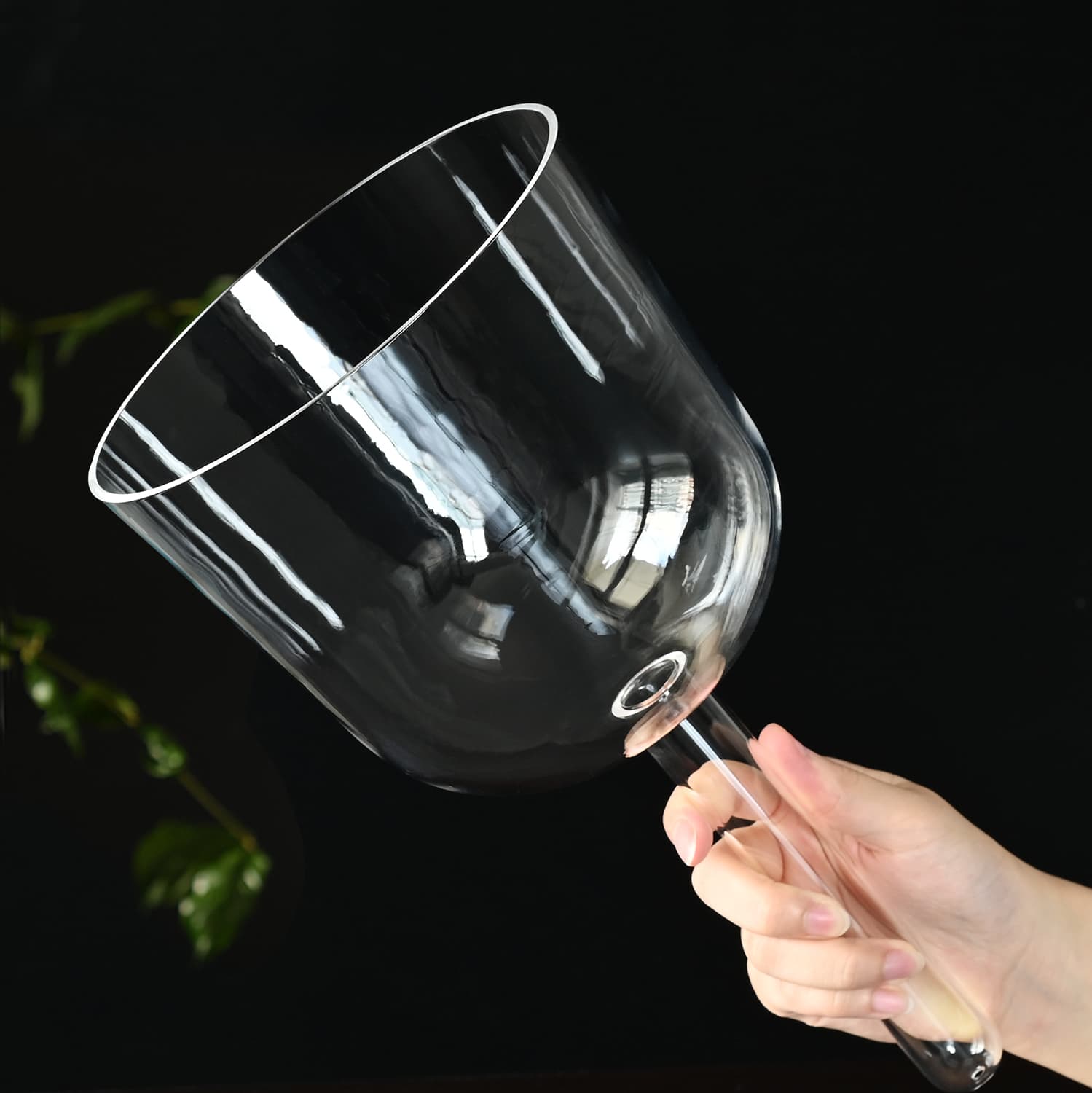 CVNC Handle Clear Crystal Singing Bowl With Carrier Bag For Chakra Healing Meditation