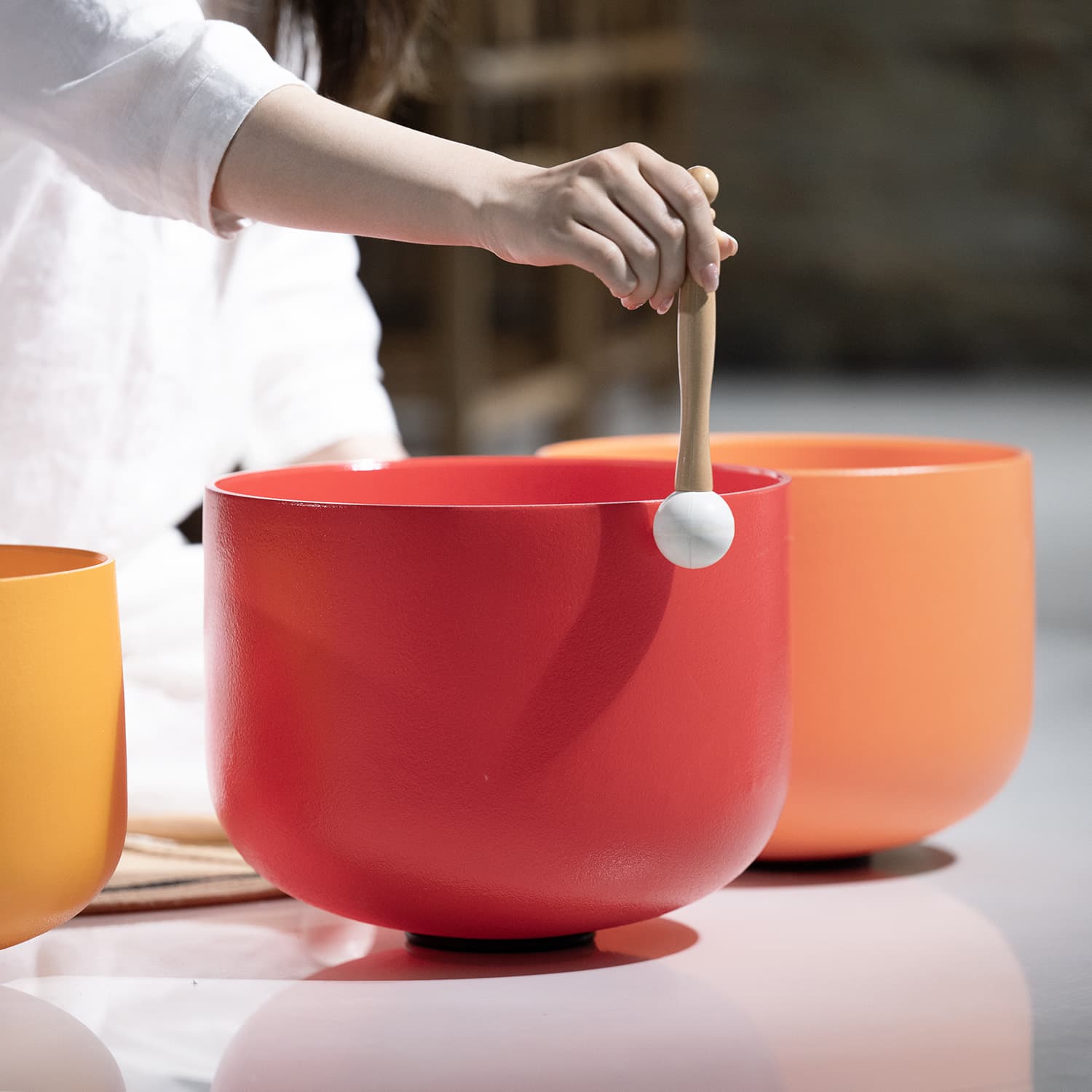 CVNC 6-12 Inch 7 PCS Colored Frosted Crystal Singing Bowl Set With Carrier Bag