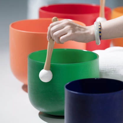 CVNC 6-12 Inch 7 PCS Colored Frosted Crystal Singing Bowl Set With Carrier Bag