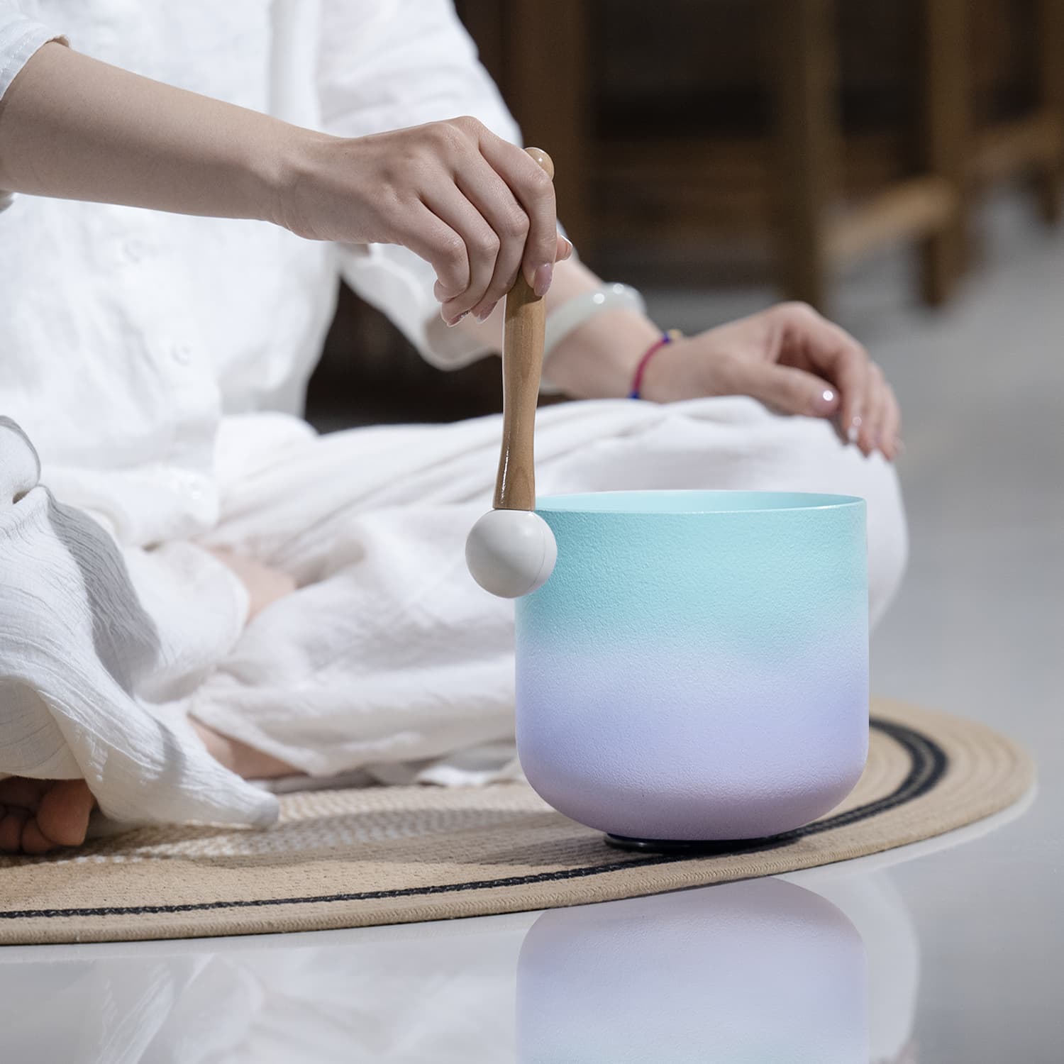 CVNC SaharaIrisBlue Frosted Crystal Singing Bowl For Sound Healing