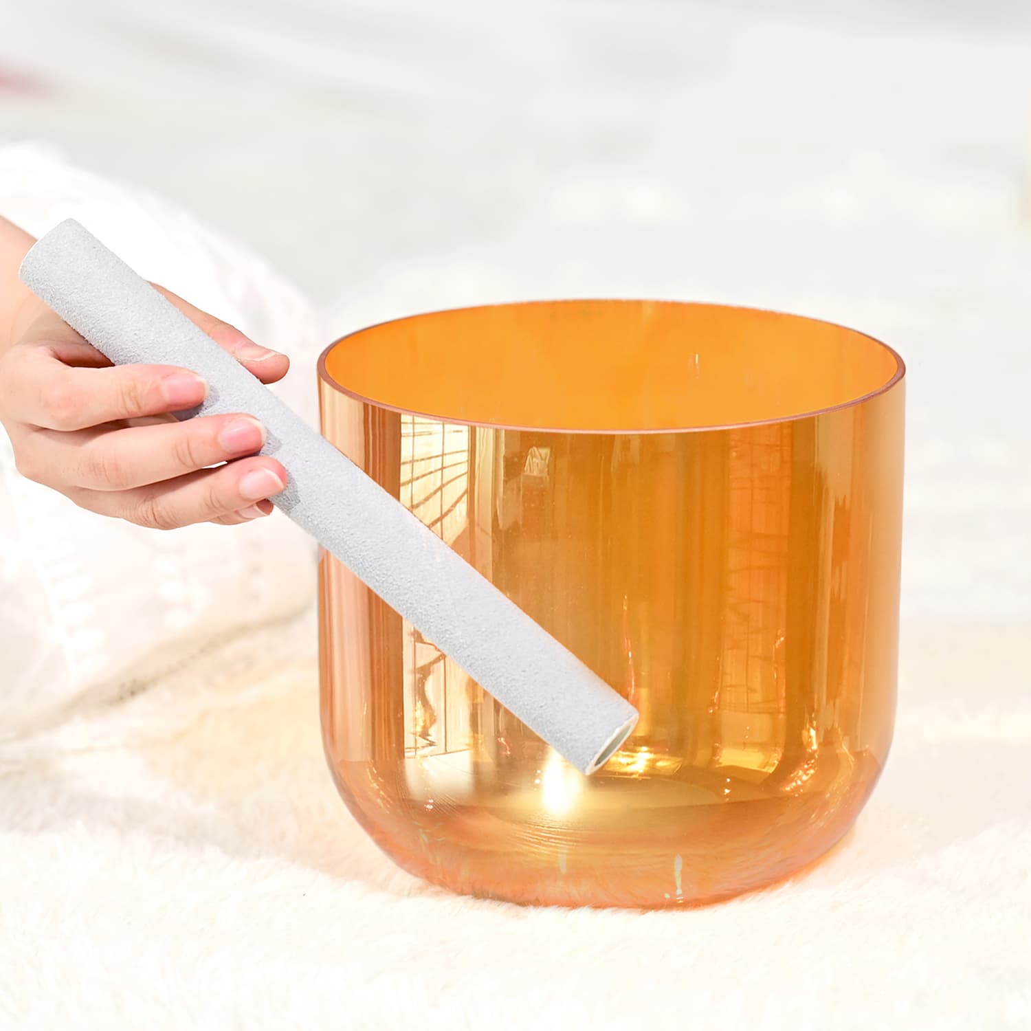 CVNC Alchemy Cosmic Light Clear Orange Sacral Chakra Crystal Singing Bowl with Carrier Bag For Meditation Healing