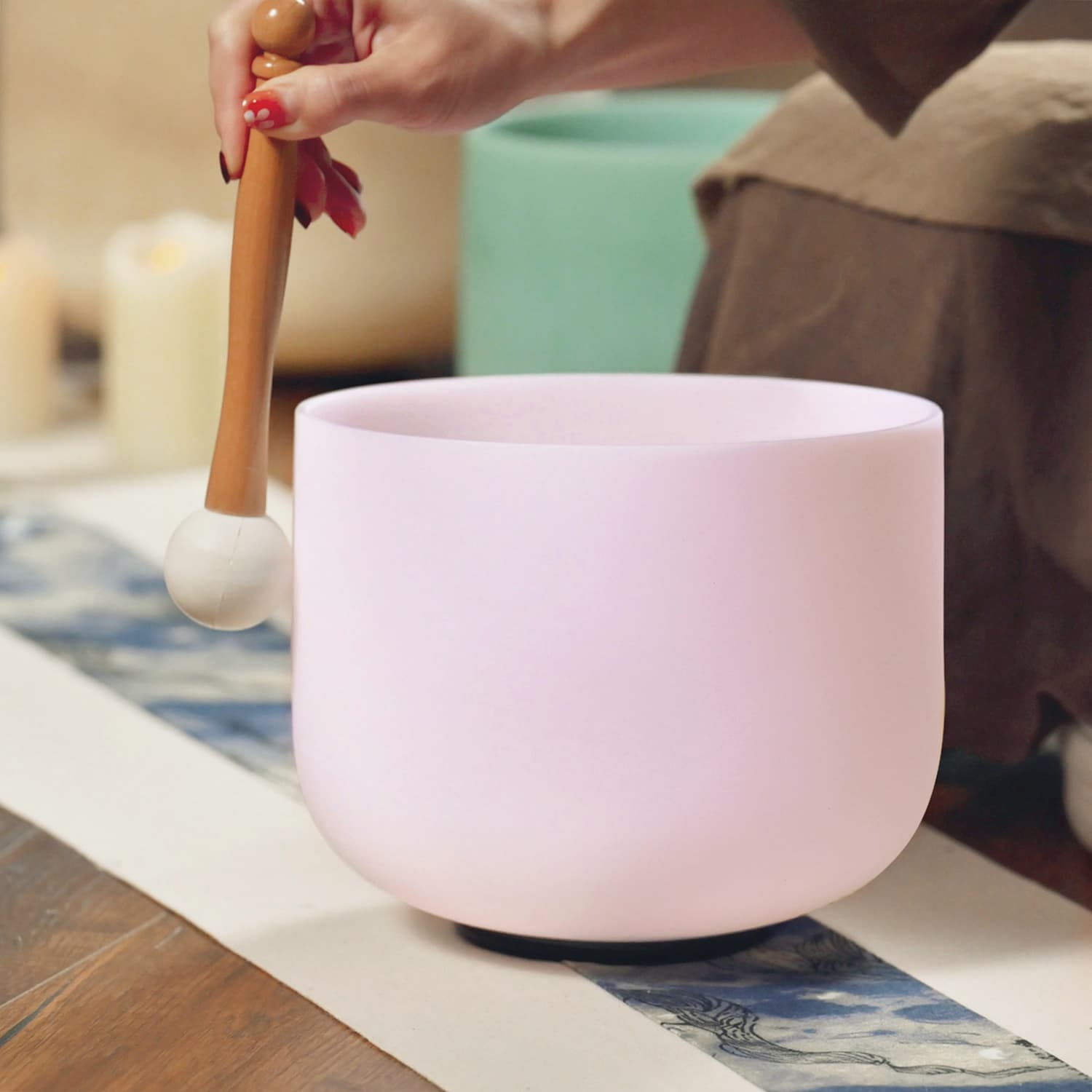 CVNC Note D Color Of Pink Rose Quartz Gemstone Fusion Crystal Singing Bowl For Chakra Healing Meditation