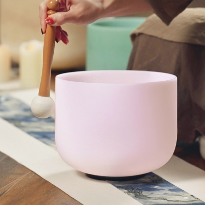 CVNC Note D Color Of Pink Rose Quartz Gemstone Fusion Crystal Singing Bowl For Chakra Healing Meditation
