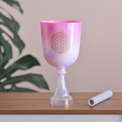 CVNC Dream Pink With Flower Of Life Chalice Crystal Singing Bowl For Chakra Healing Meditation