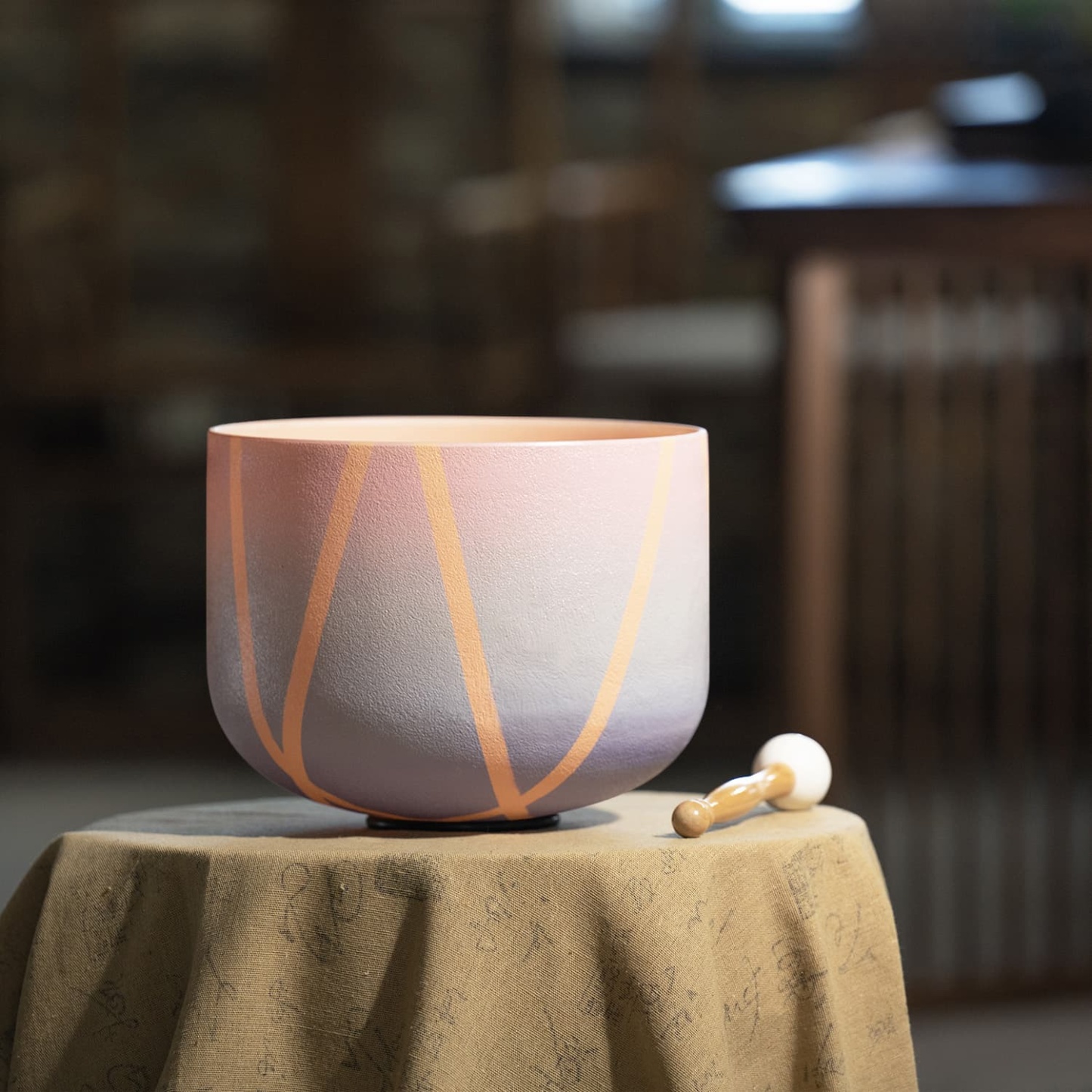 CVNC D Note Pink Colored Striped Crystal Singing Bowl For Sound Healing