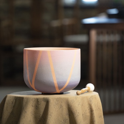 CVNC D Note Pink Colored Striped Crystal Singing Bowl For Sound Healing