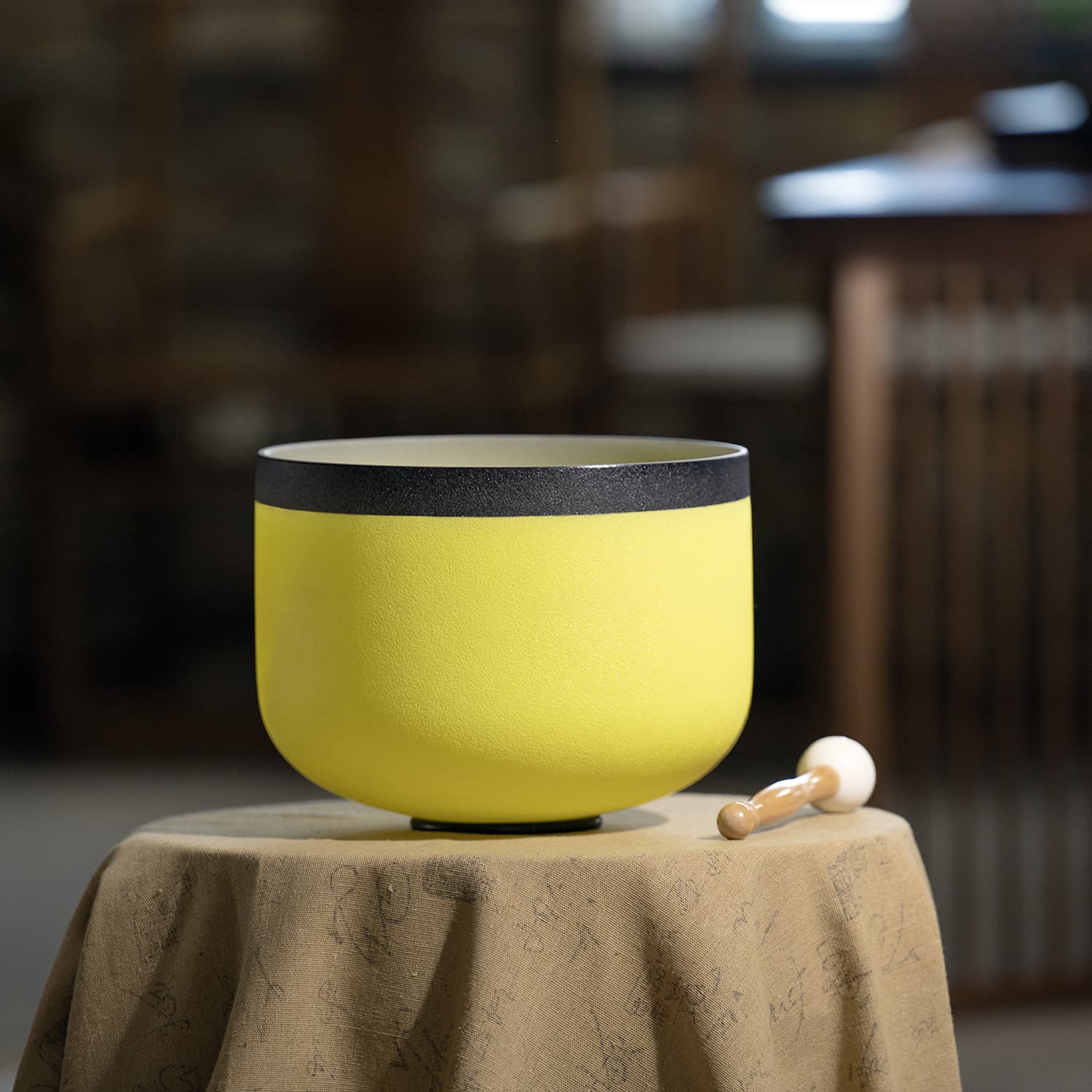 CVNC Bright Lemon E Note Solar Plexus Chakra Frosted Crystal Singing Bowl