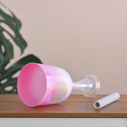 CVNC Dream Pink With Flower Of Life Chalice Crystal Singing Bowl For Chakra Healing Meditation