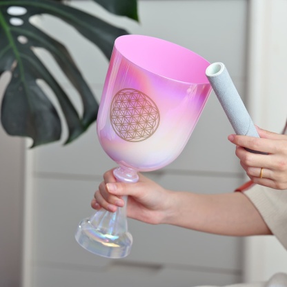 CVNC Dream Pink With Flower Of Life Chalice Crystal Singing Bowl For Chakra Healing Meditation