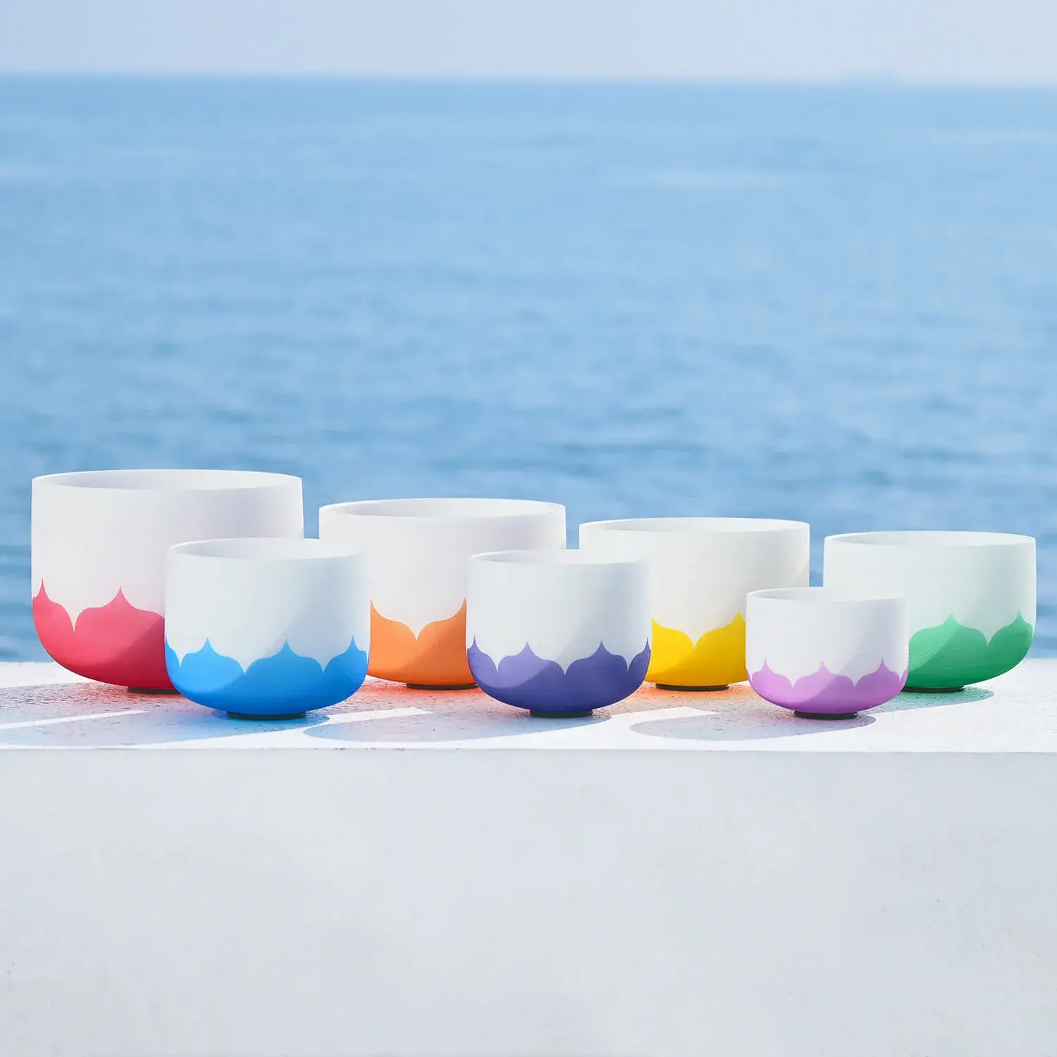 CVNC 8-14 Inch 7 PCS Lotus Symbol Crystal Singing Bowl Set With Carrier Bag For Sound Healing