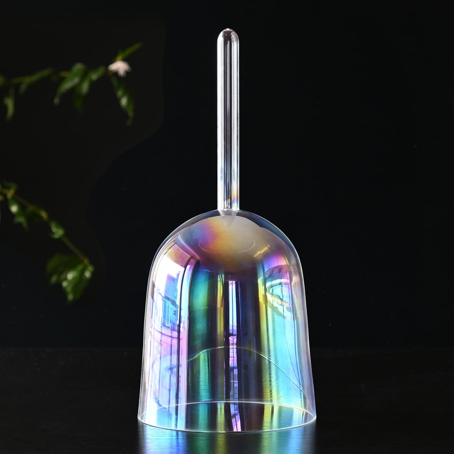 CVNC Handle Clear Cosmic Light Crystal Singing Bowl With Carrier Bag For Chakra Healing Meditation