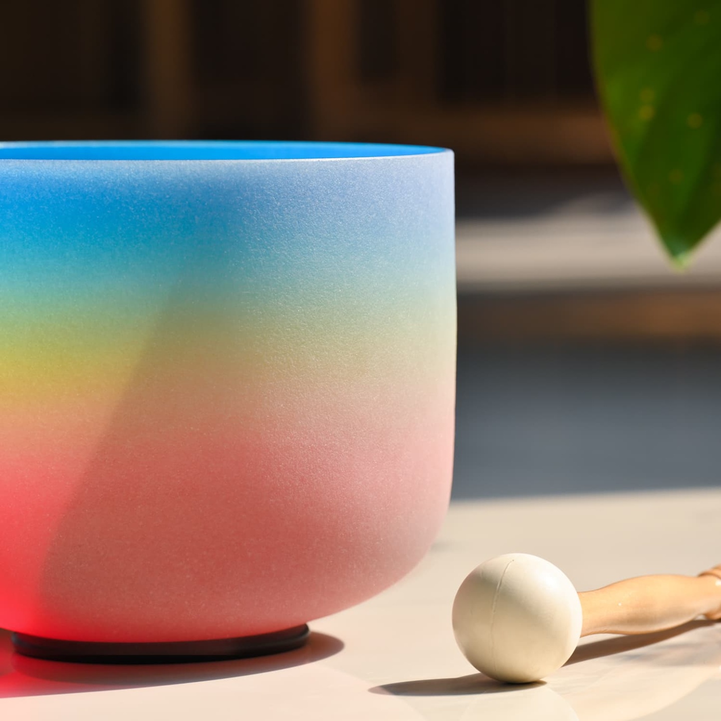 CVNC G Note Throat Chakra Rainbow Colored  Frosted Crystal Singing Bowl For Chakra Healing Meditation