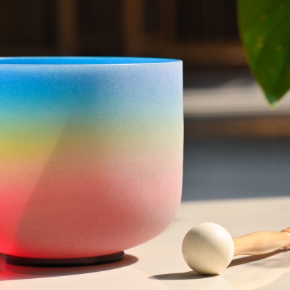CVNC G Note Throat Chakra Rainbow Colored  Frosted Crystal Singing Bowl For Chakra Healing Meditation