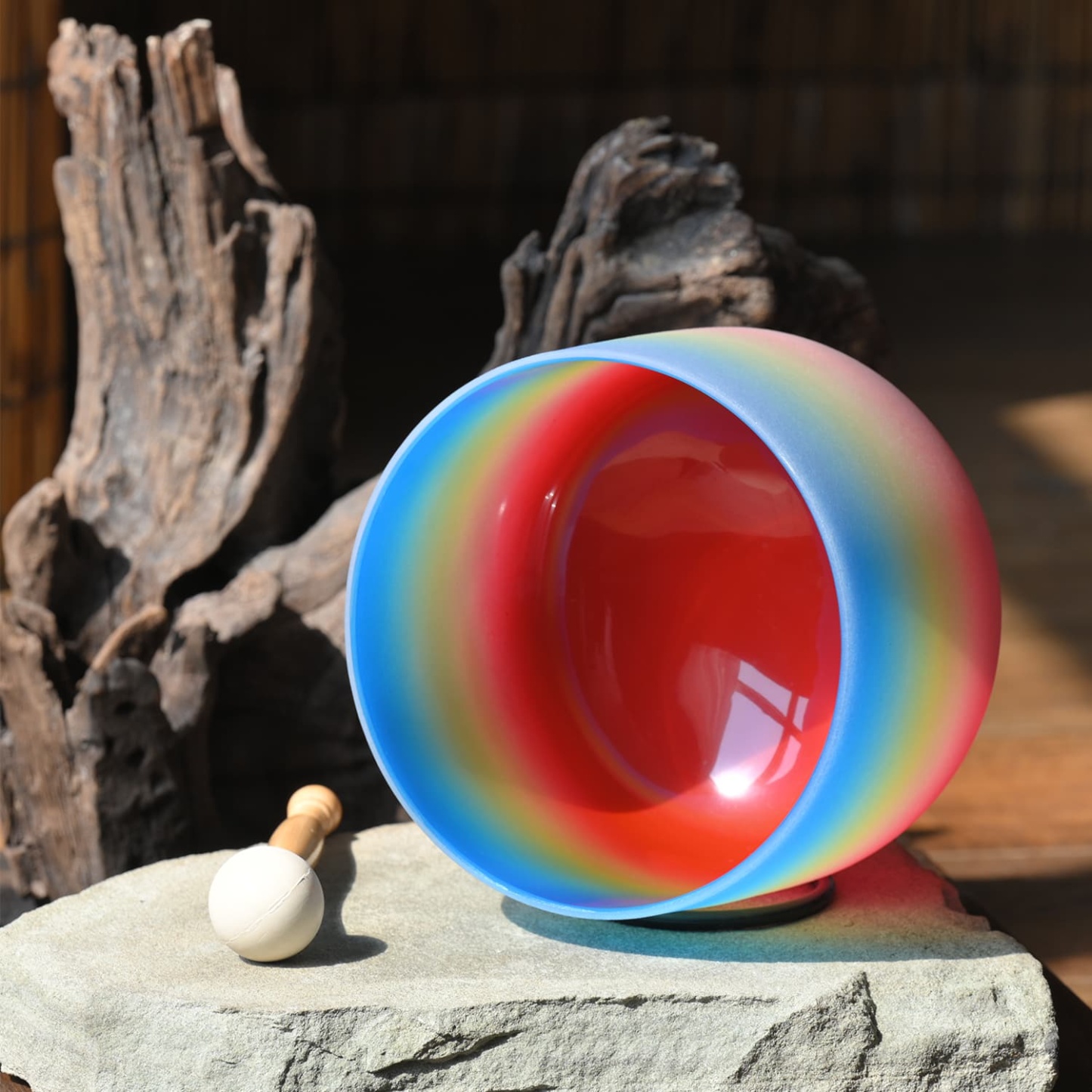 CVNC G Note Throat Chakra Rainbow Colored  Frosted Crystal Singing Bowl For Chakra Healing Meditation