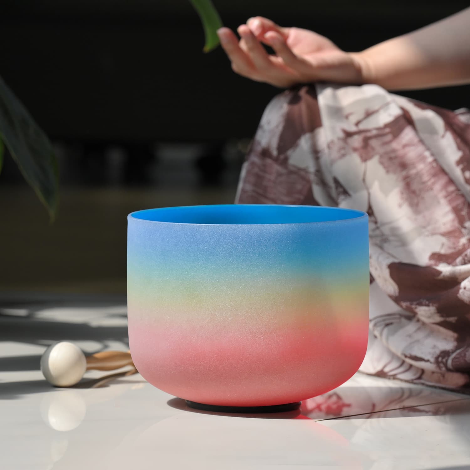 CVNC G Note Throat Chakra Rainbow Colored  Frosted Crystal Singing Bowl For Chakra Healing Meditation