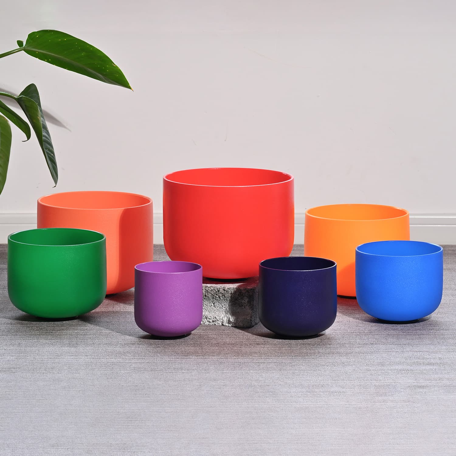 CVNC 6-12 Inch 7 PCS Colored Frosted Crystal Singing Bowl Set With Carrier Bag