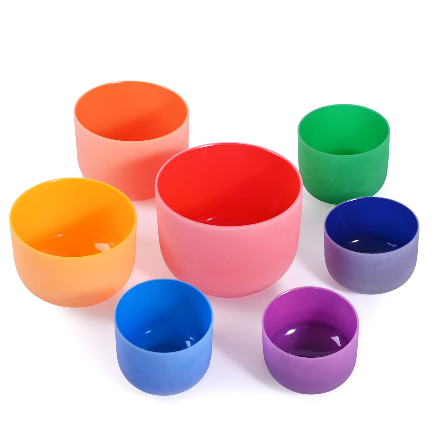 CVNC 7 PCS 7-12 Inch Colored Frosted Crystal Singing Bowl Set With Carrier Bag For Sound Bath Meditation