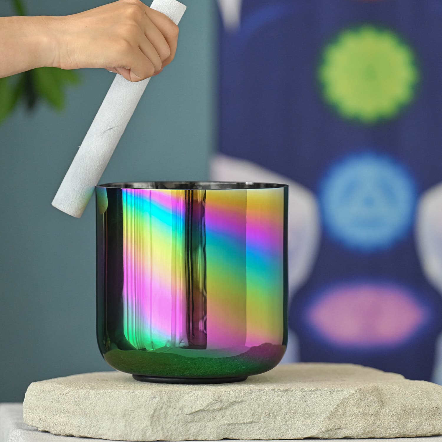 CVNC Aurora Borealis Alchemy Singing Bowl with Carrier Bag For Chakra Healing Meditation