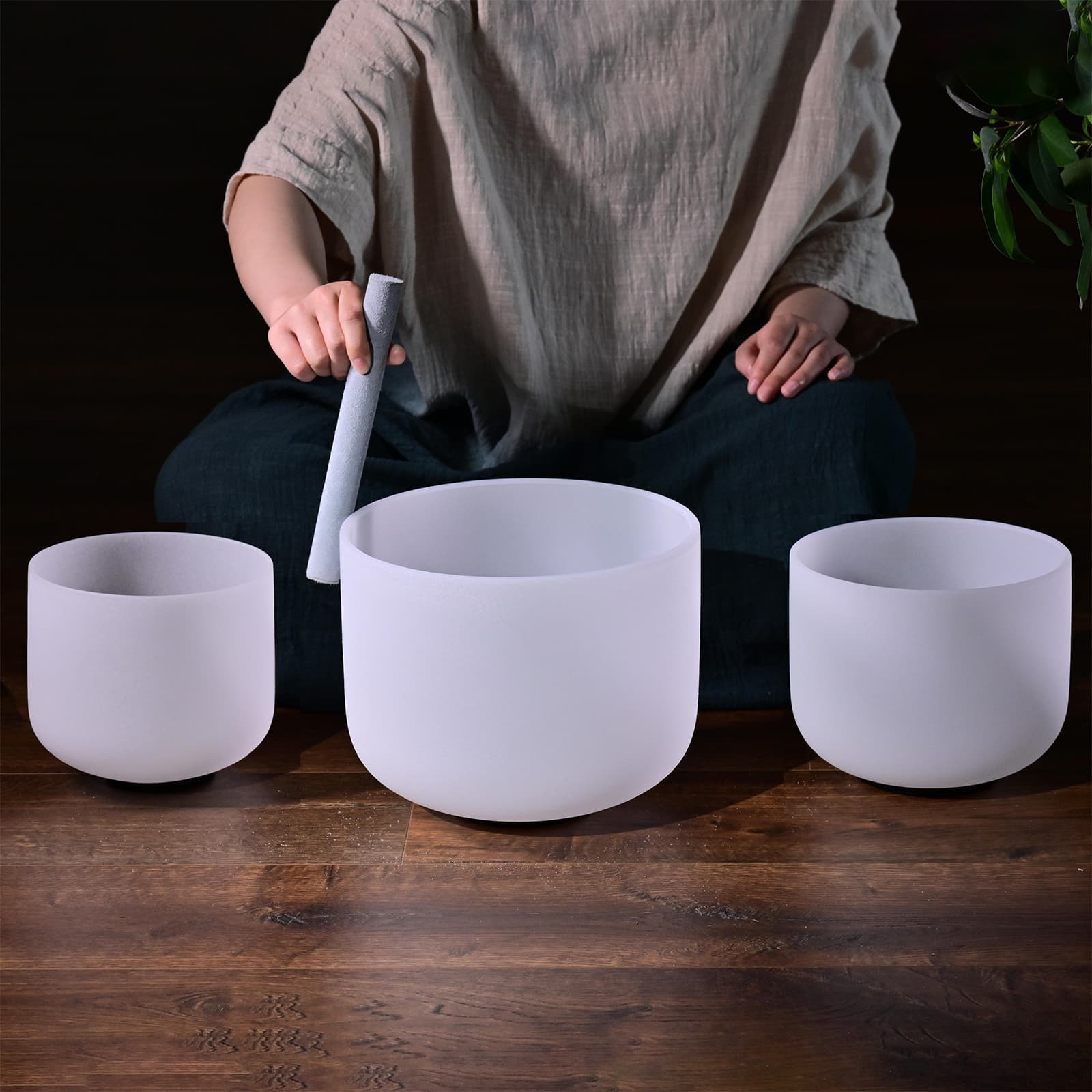 CVNC 8"A 10"F 12"C Frosted Quartz Crystal Singing Bowl Set With Carrier Bag For Sound Healing