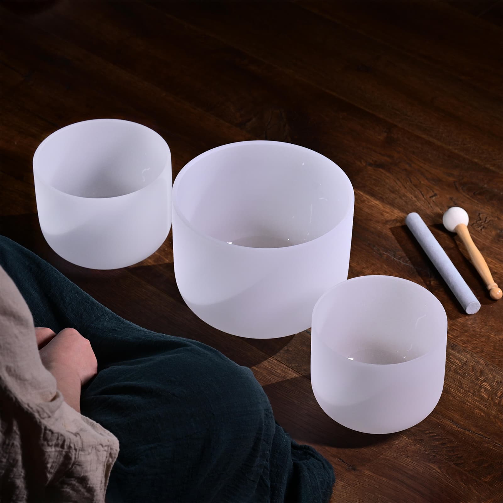 CVNC 8"A 10"F 12"C Frosted Quartz Crystal Singing Bowl Set With Carrier Bag For Sound Healing