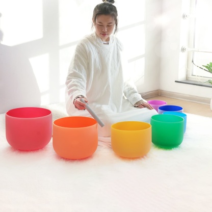 CVNC 7 PCS 6-12 Inch Colored Frosted Crystal Singing Bowl Set With Carrier Bag For Sound Bath Meditation