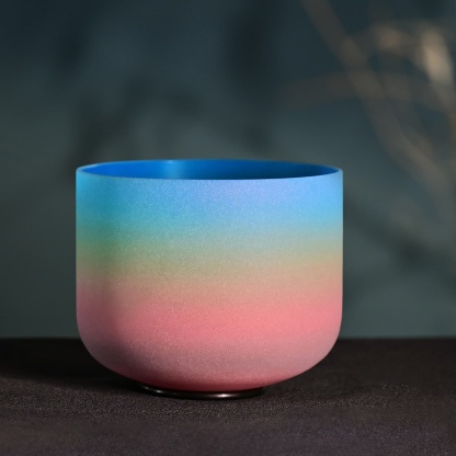 CVNC G Note Throat Chakra Rainbow Colored  Frosted Crystal Singing Bowl For Chakra Healing Meditation