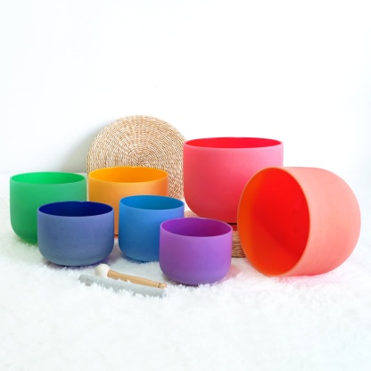 CVNC 7 PCS 6-12 Inch Colored Frosted Crystal Singing Bowl Set With Carrier Bag For Sound Bath Meditation